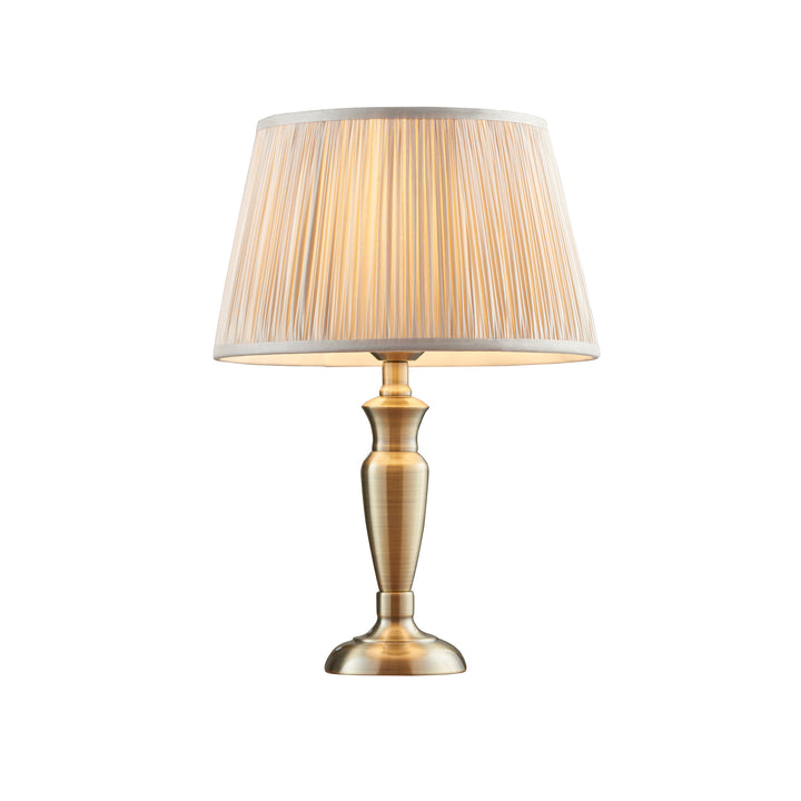 Endon 91154 Oslo And Freya 1 Light Table Lamp Antique Brass Plate And Oyster Silk