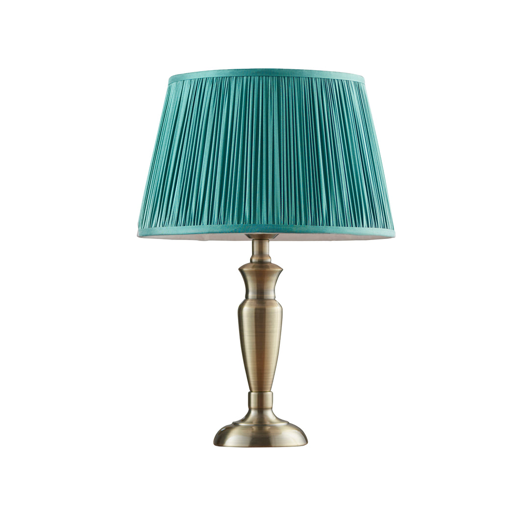Endon 91155 Oslo And Freya 1 Light Table Lamp Antique Brass Plate And Fir Silk