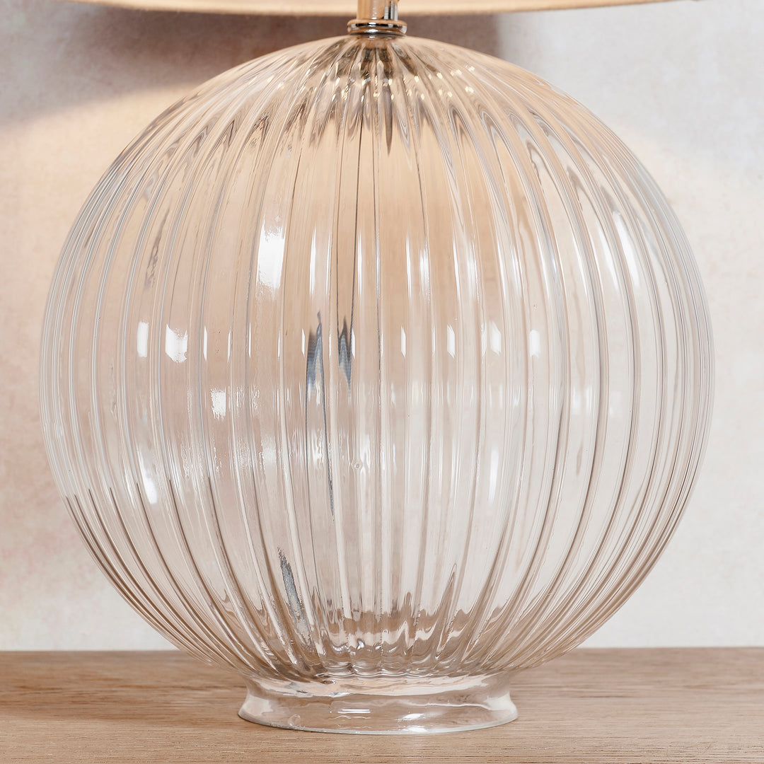 Endon 92890 Jemma And Mia 1 Light Table Lamp Clear Ribbed Glass And Vintage White Linen