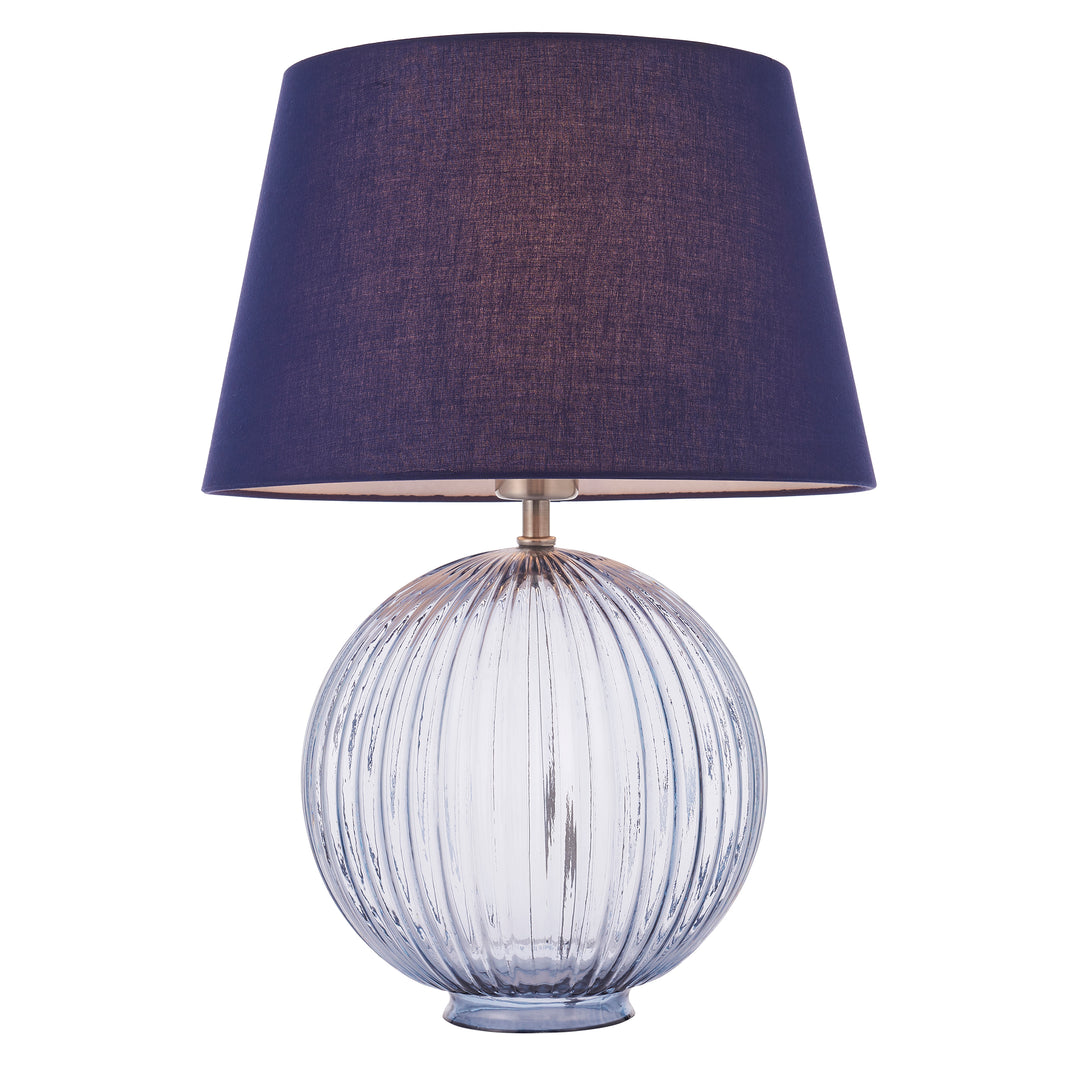 Endon 92906 Jemma And Evie 1 Light Table Lamp Smokey Grey Ribbed Glass And Navy Cotton