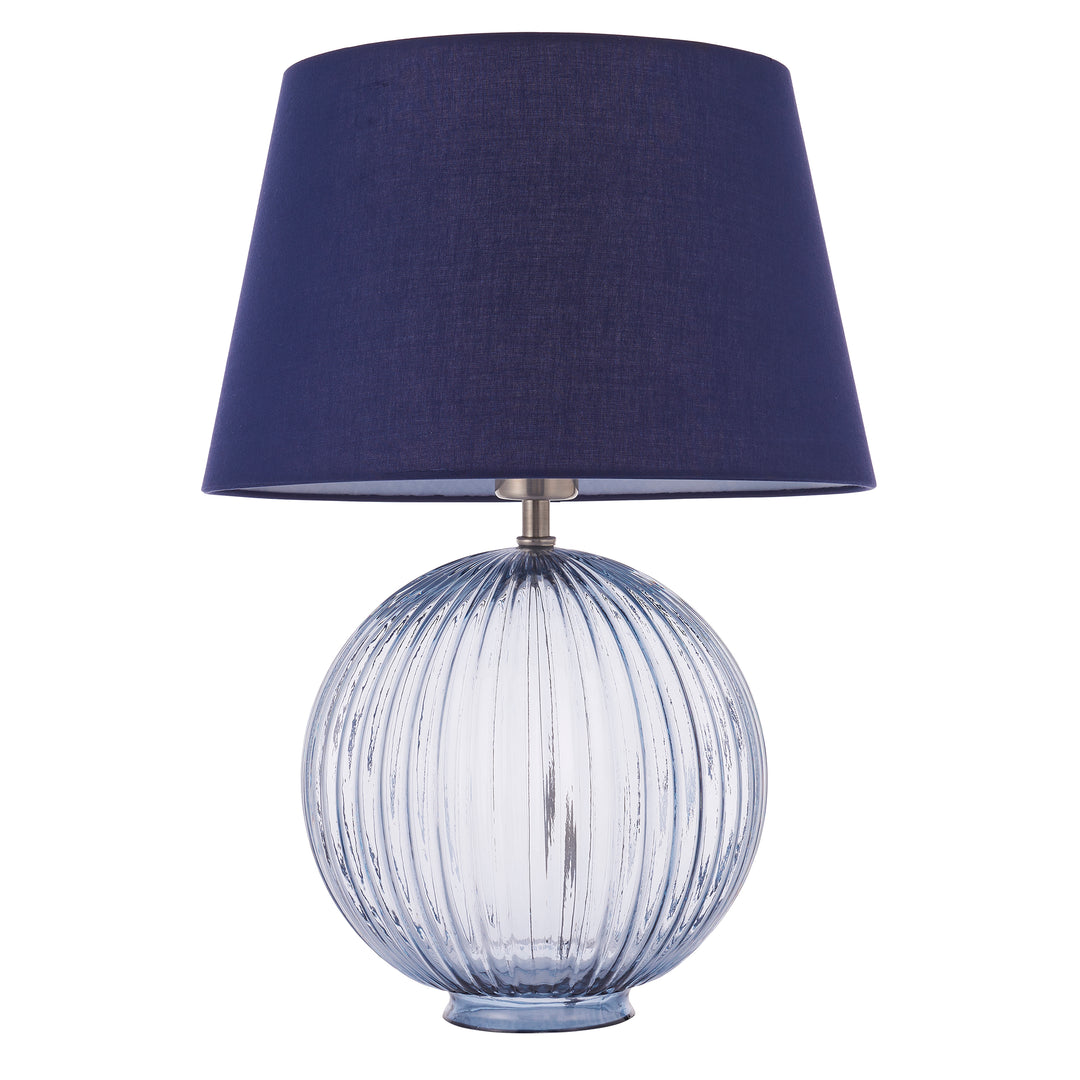 Endon 92906 Jemma And Evie 1 Light Table Lamp Smokey Grey Ribbed Glass And Navy Cotton
