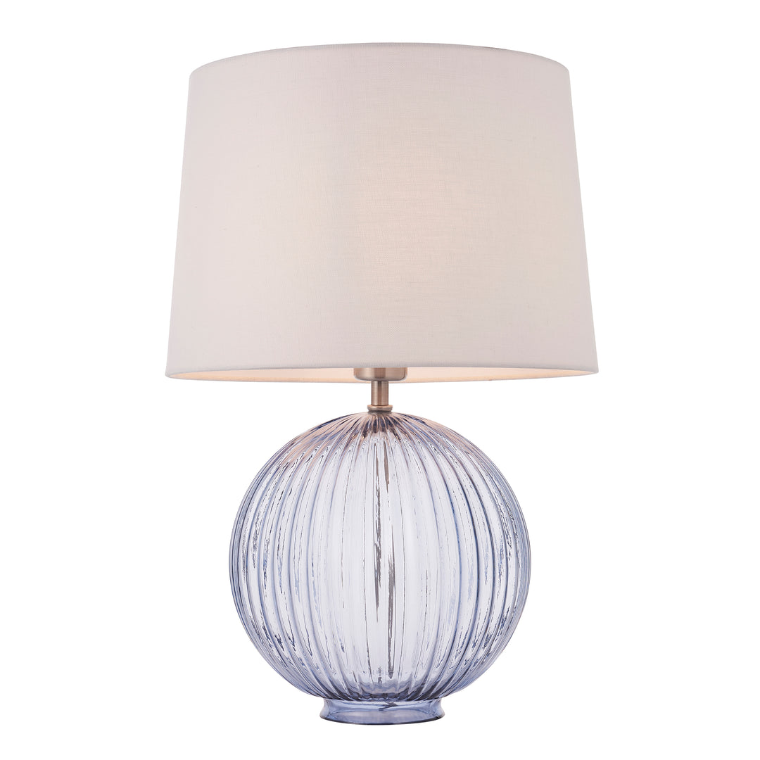 Endon 92908 Jemma And Mia 1 Light Table Lamp Smokey Grey Ribbed Glass And Vintage White Linen