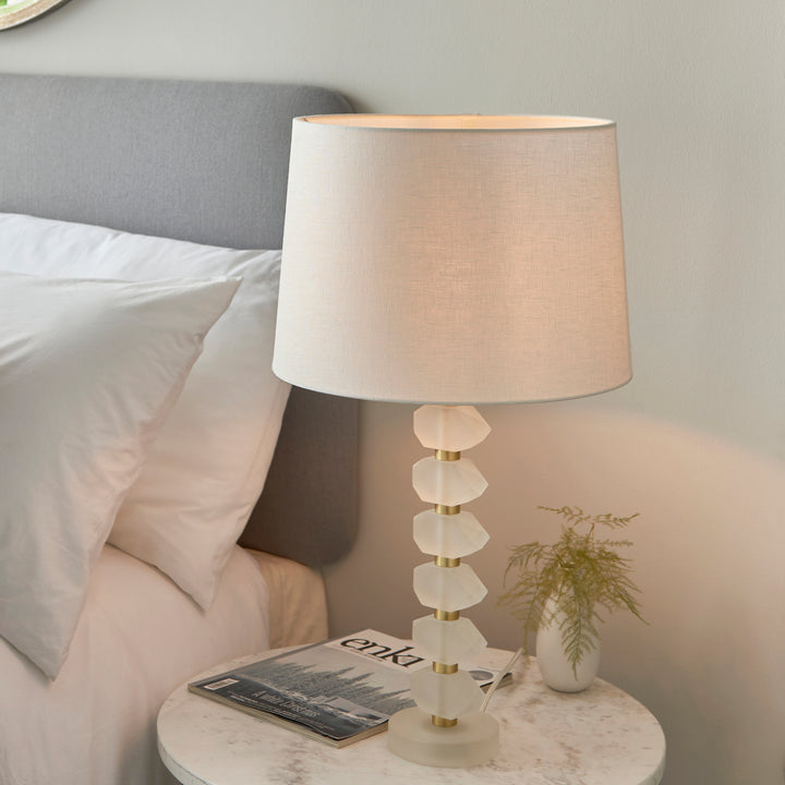 Endon 98339 Annabelle And Mia 1 Light Table Lamp Frosted Crystal And Vintage White Linen
