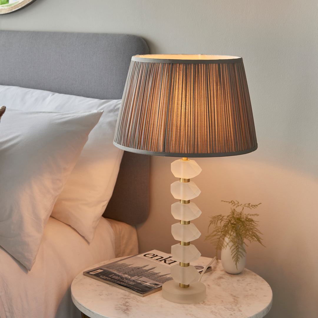 Endon 98342 Annabelle And Freya 1 Light Table Lamp Frosted Crystal And Charcoal Grey Silk