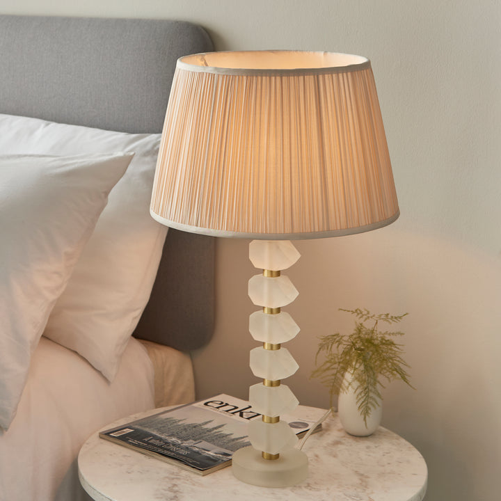 Endon 98345 Annabelle And Freya 1 Light Table Lamp Frosted Crystal And Oyster Silk