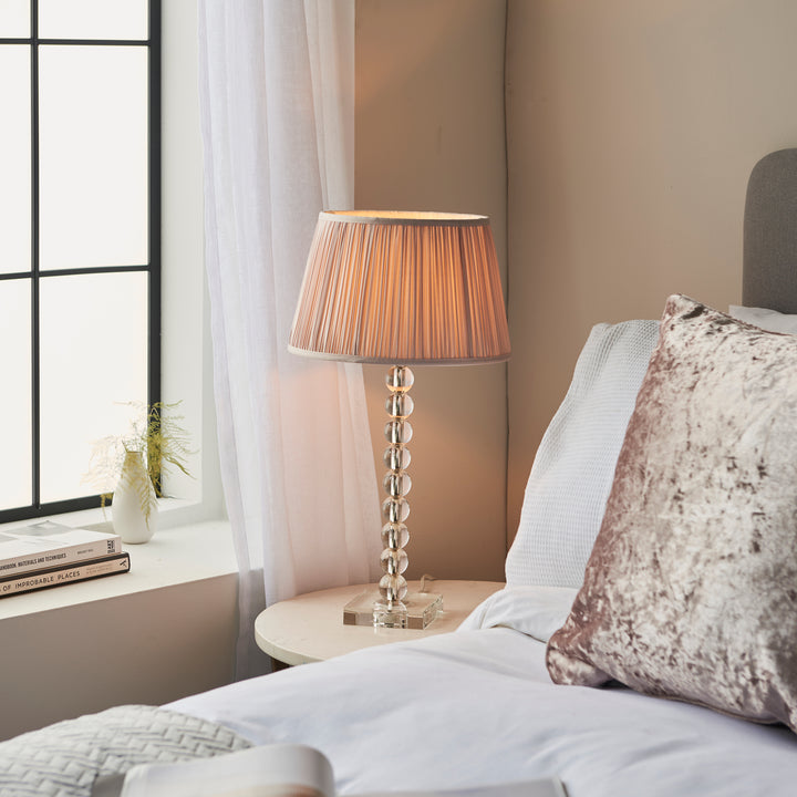 Endon 98353 Adelie And Freya 1 Light Table Lamp Clear Crystal Glass Bright Nickel Plate And Dusky Silk