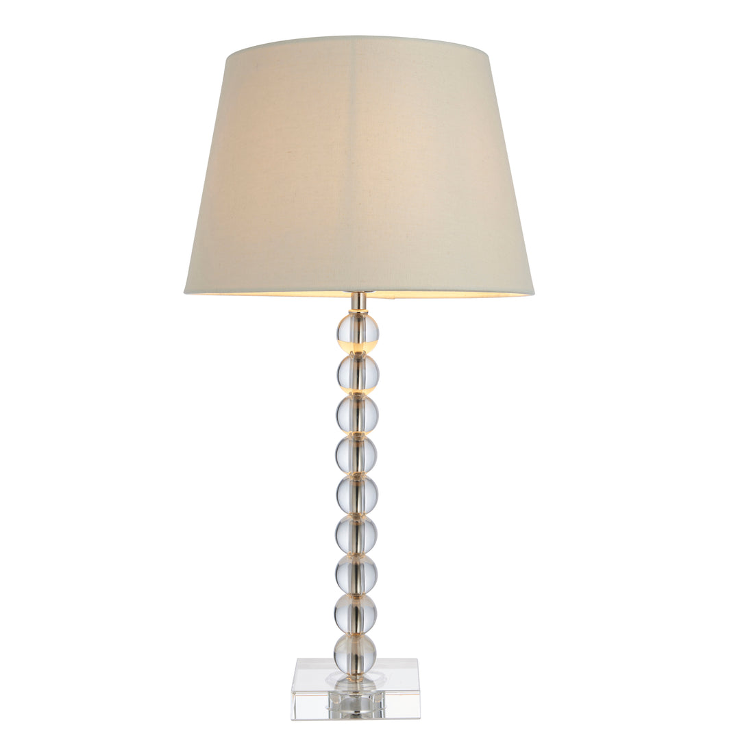 Endon 98361 Adelie And Cici 1 Light Table Lamp Clear Crystal Glass Bright Nickel Plate And Ivory Fabric