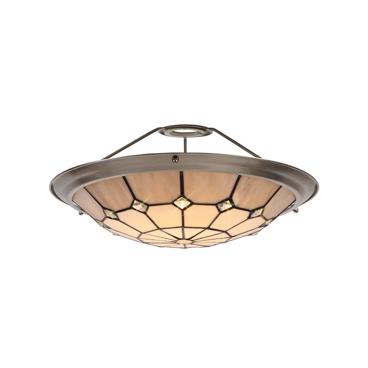 Nelson Lighting NLK00099 Archie 1 Light Pendant With 35cm Tiffany Shade Chrome/Grey/Satin Nickel Brass Trim