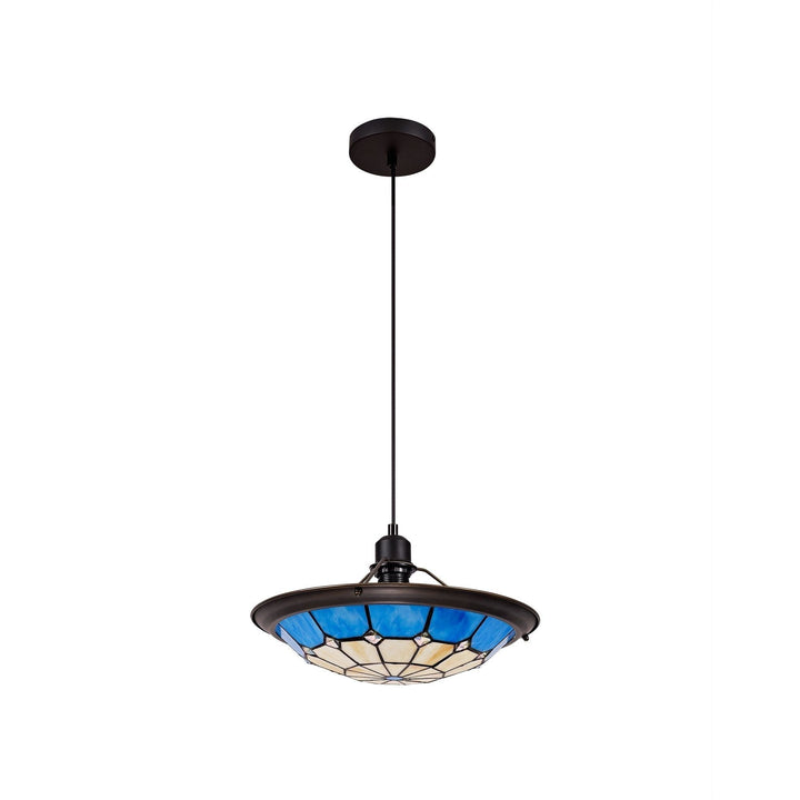 Nelson Lighting NLK00089 Archie 1 Light Pendant With 35cm Tiffany Shade Chrome/Rich Blue/Brass Trim/Black