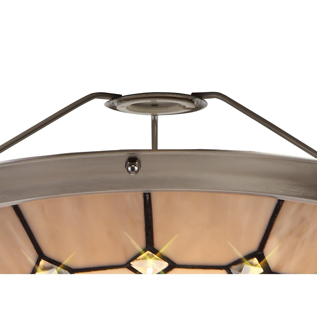 Nelson Lighting NL72399 Archie Tiffany Non-electric Up Lighter Shade Cream/Grey/Satin Nickel Brass Trim