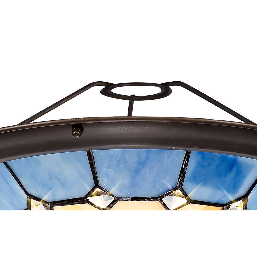 Nelson Lighting NL72389 Archie Tiffany Non-electric Up Lighter Shade Cream/Rich Blue/Brass Trim