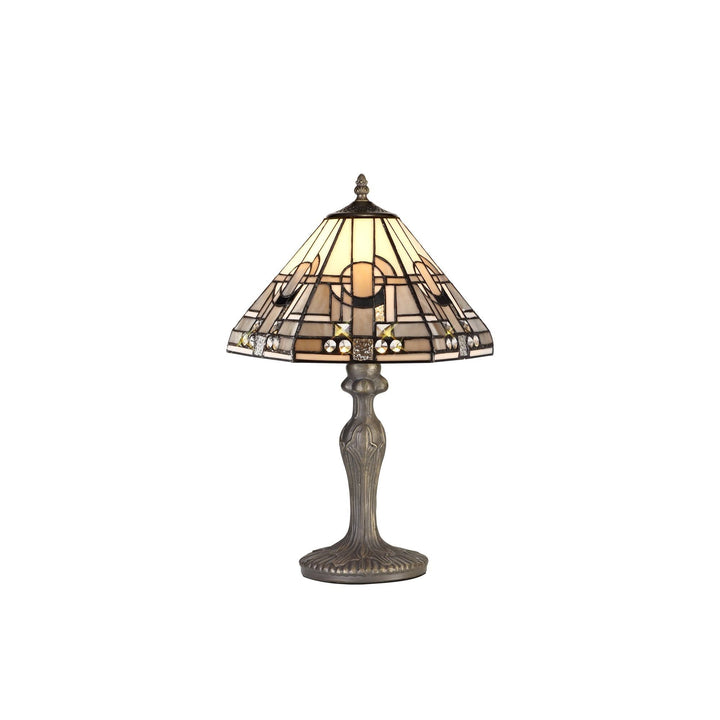 Nelson Lighting NLK00129 Azure 1 Light Curved Table Lamp With 30cm Tiffany Shade White/Grey/Black/Brass