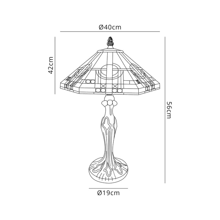 Nelson Lighting NLK00229 Azure 2 Light Curved Table Lamp With 40cm Tiffany Shade White/Grey/Black/Brass