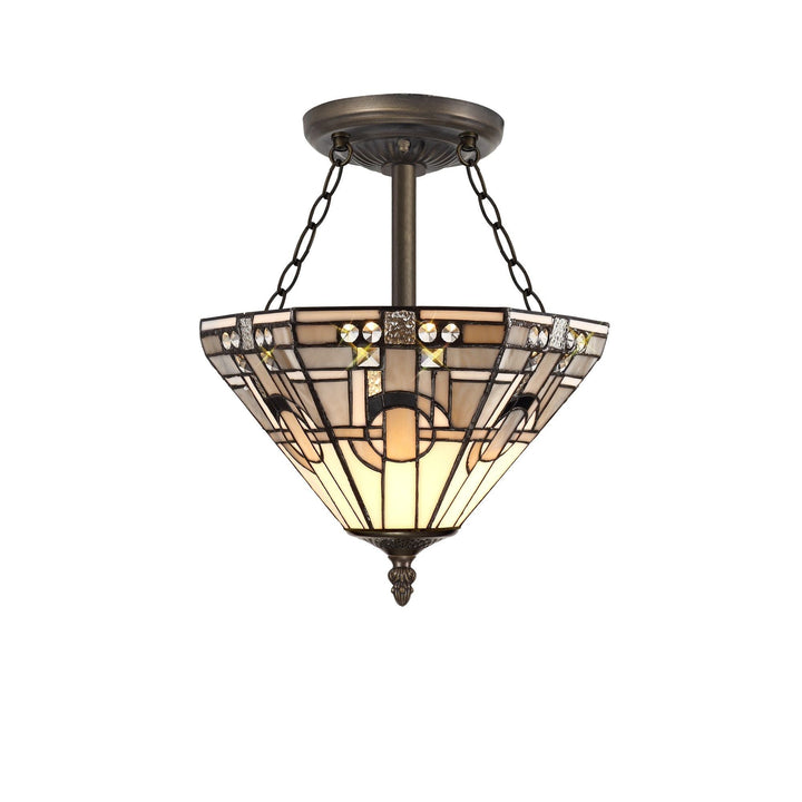 Nelson Lighting NLK00189 Azure 3 Light Semi Ceiling With Tiffany Shade 30cm Shade White/Grey/Black/Brass
