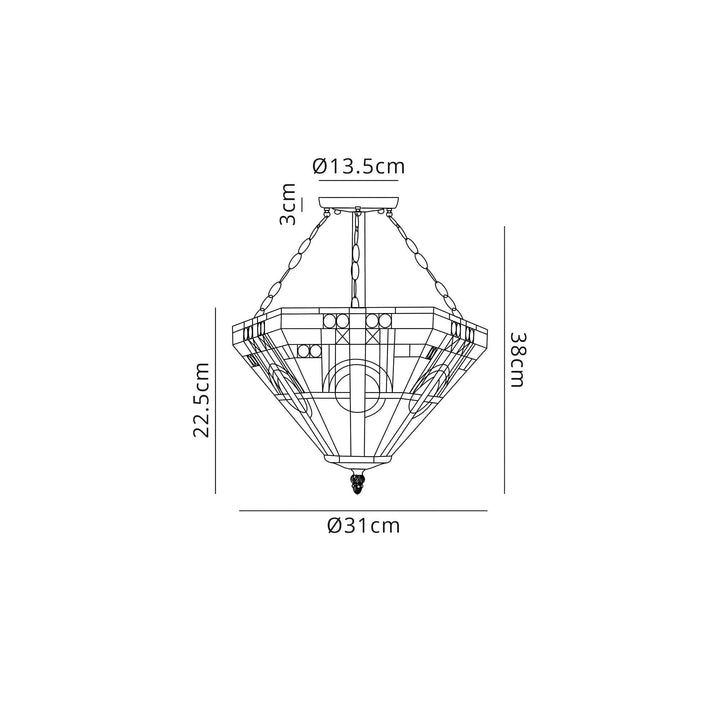 Nelson Lighting NLK00189 Azure 3 Light Semi Ceiling With Tiffany Shade 30cm Shade White/Grey/Black/Brass
