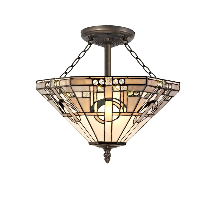 Nelson Lighting NLK00279 Azure 3 Light Semi Ceiling With Tiffany Shade 40cm Shade White/Grey/Black/Brass