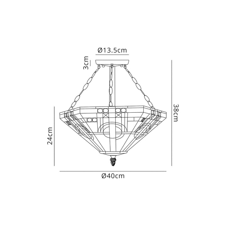 Nelson Lighting NLK00279 Azure 3 Light Semi Ceiling With Tiffany Shade 40cm Shade White/Grey/Black/Brass