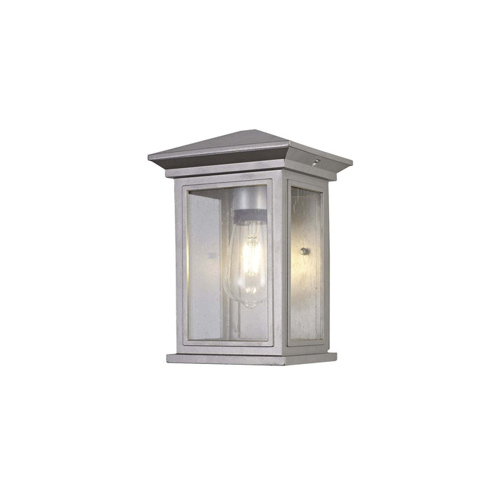 Nelson Lighting NL75609 Kemel Outdoor Flush Wall Lamp 1 Light Silver Grey/Clear Seeded Glass
