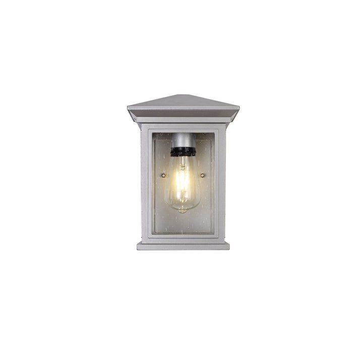 Nelson Lighting NL75609 Kemel Outdoor Flush Wall Lamp 1 Light Silver Grey/Clear Seeded Glass