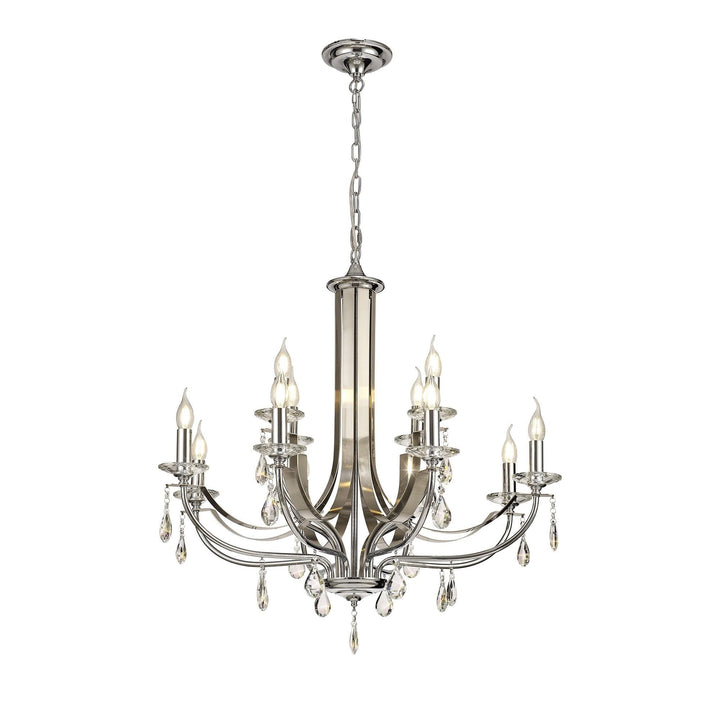 Nelson Lighting NL74289 Kort Pendant 12 Light Polished Chrome/Satin Nickel/Clear Crystal