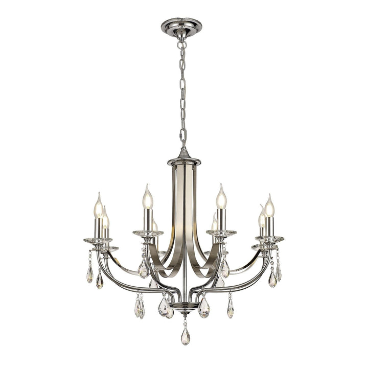 Nelson Lighting NL74279 Kort Pendant 8 Light Polished Chrome/Satin Nickel/Clear Crystal
