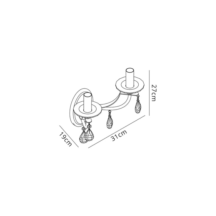 Nelson Lighting NL74249 Kort Wall Lamp 2 Light Polished Chrome/Satin Nickel/Clear Crystal