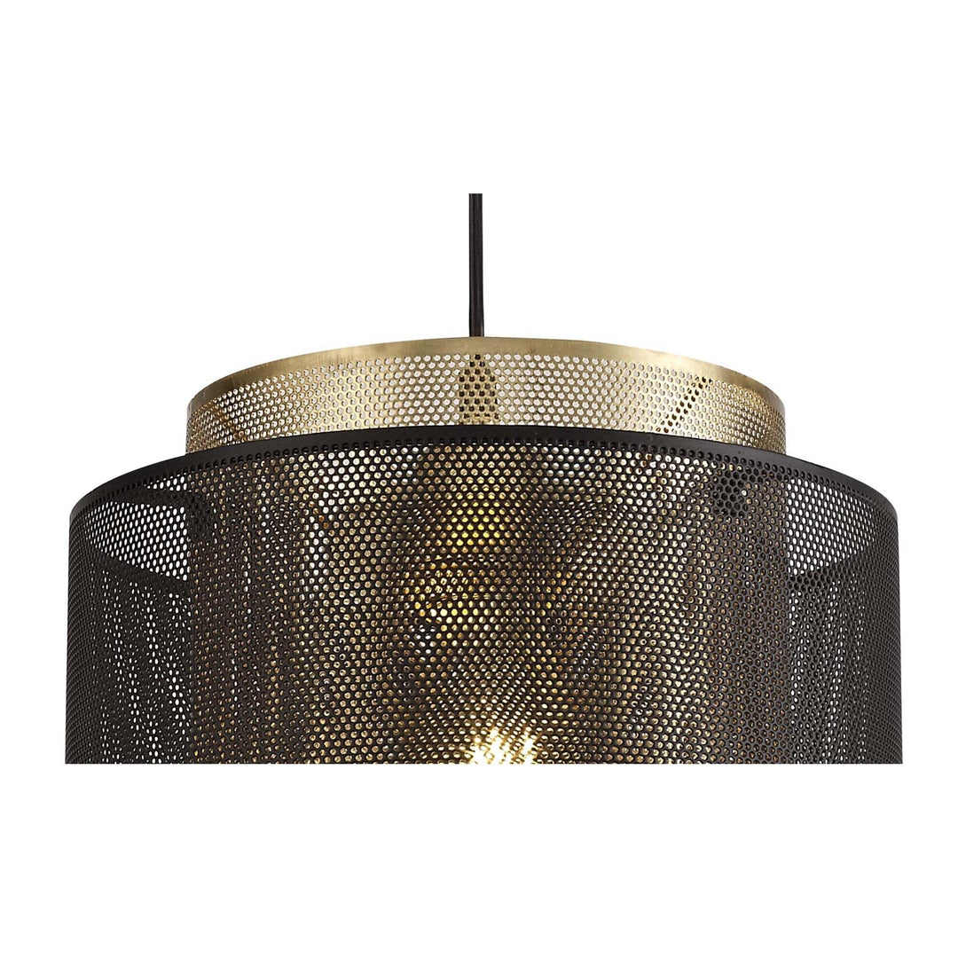 Nelson Lighting NL76049 Lassie Single Large Pendant 1 Light Adjustable Matt Black/Satin Gold