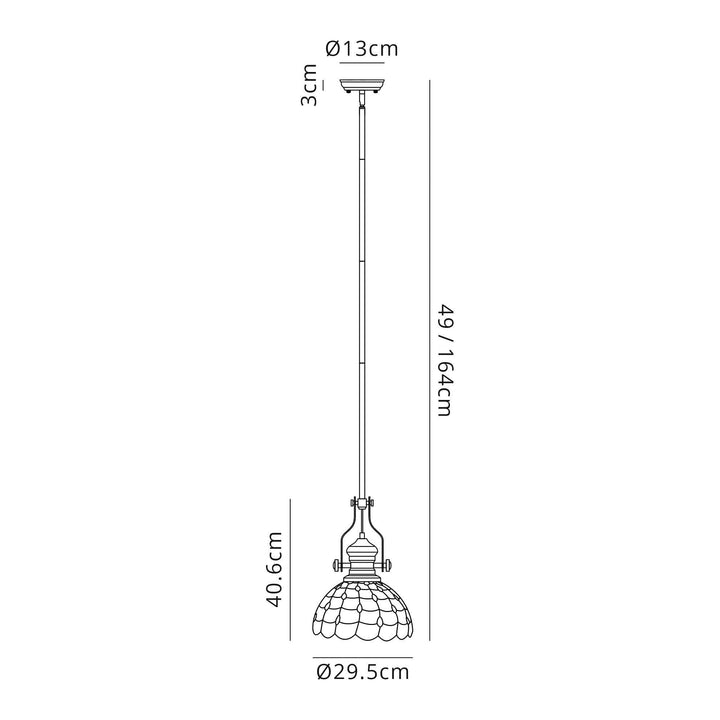 Nelson Lighting NLK04599 Louis/Chrisy 1 Light Telescopic Pendant 30cm Tiffany Shade Antique Brass/Beige