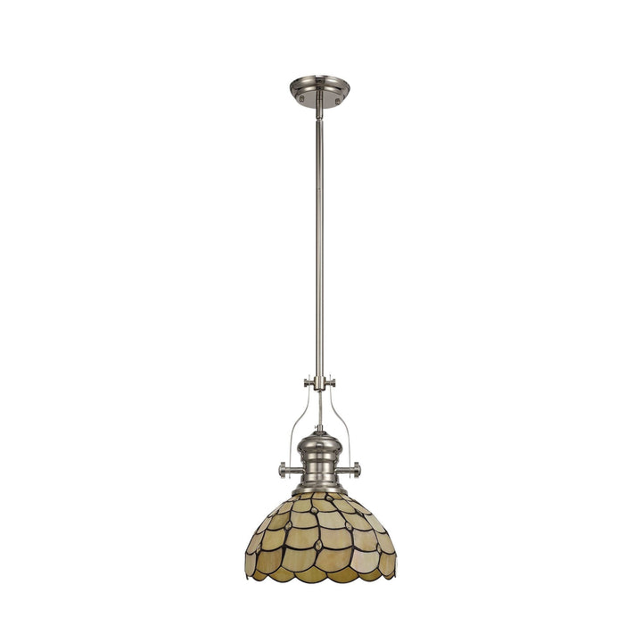 Nelson Lighting NLK04699 Louis/Chrisy 1 Light Telescopic Pendant 30cm Tiffany Shade Polished Nickel/Beige