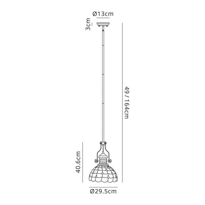 Nelson Lighting NLK04699 Louis/Chrisy 1 Light Telescopic Pendant 30cm Tiffany Shade Polished Nickel/Beige