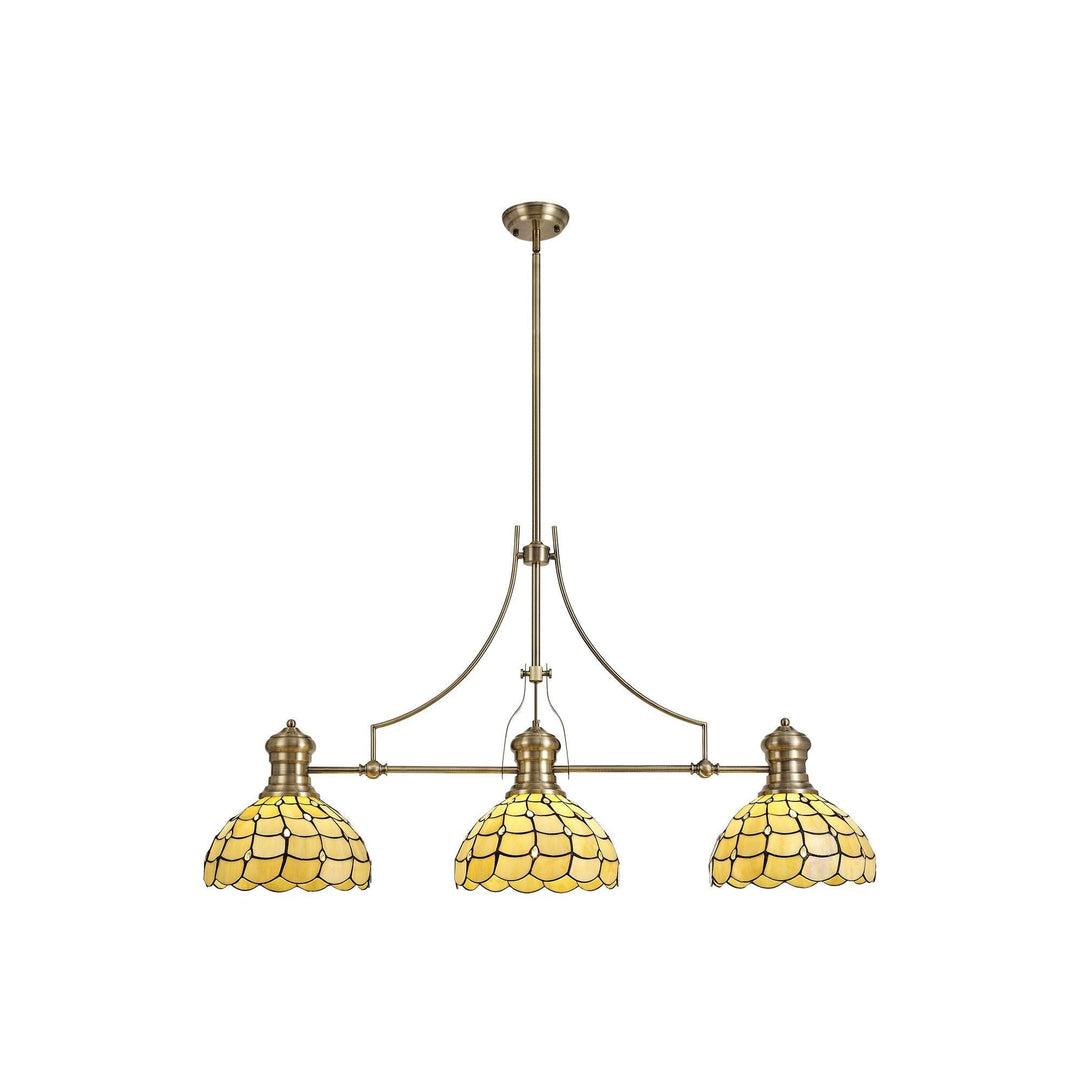 Nelson Lighting NLK04799 Louis/Chrisy 3 Light Telescopic Pendant 30cm Tiffany Shade Antique Brass/Beige