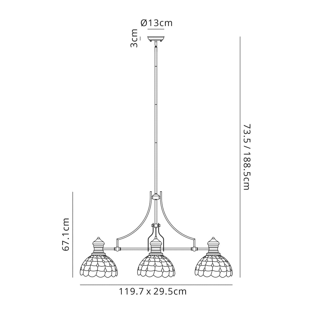 Nelson Lighting NLK04799 Louis/Chrisy 3 Light Telescopic Pendant 30cm Tiffany Shade Antique Brass/Beige