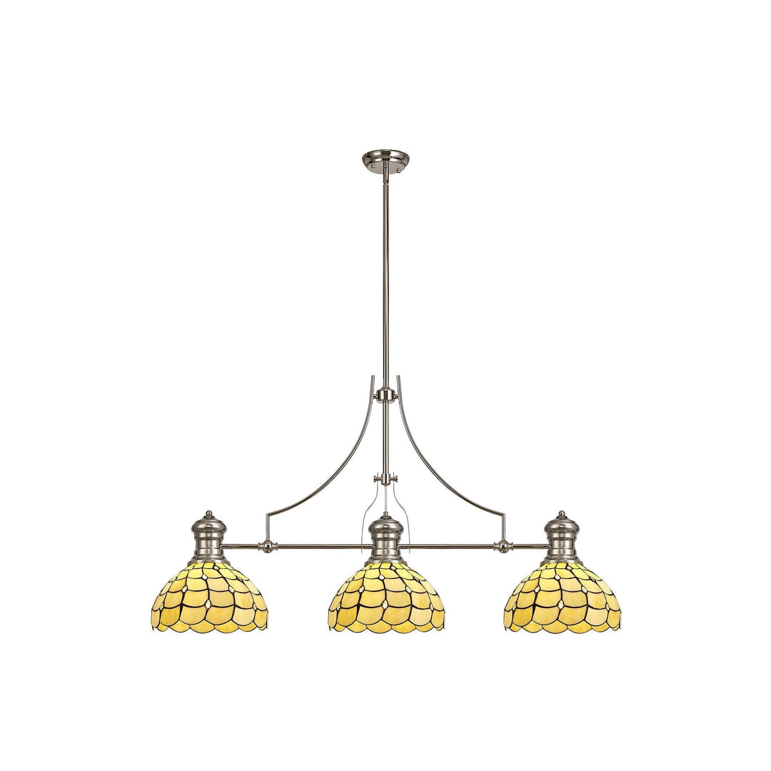 Nelson Lighting NLK04899 Louis/Chrisy 3 Light Telescopic Pendant 30cm Tiffany Shade Polished Nickel/Beige