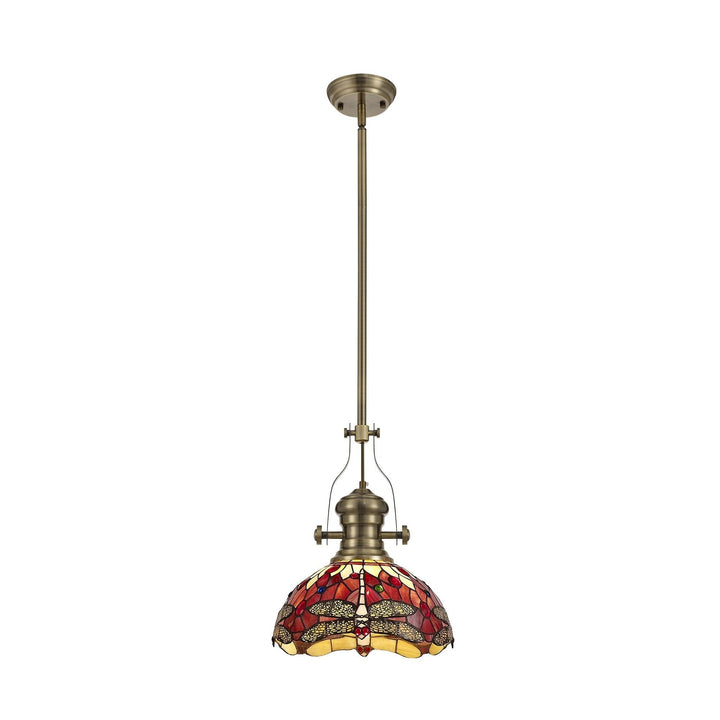 Nelson Lighting NLK04579 Louis/Heidi 1 Light Telescopic Pendant 30cm Tiffany Shade Antique Brass/Purple/Pink