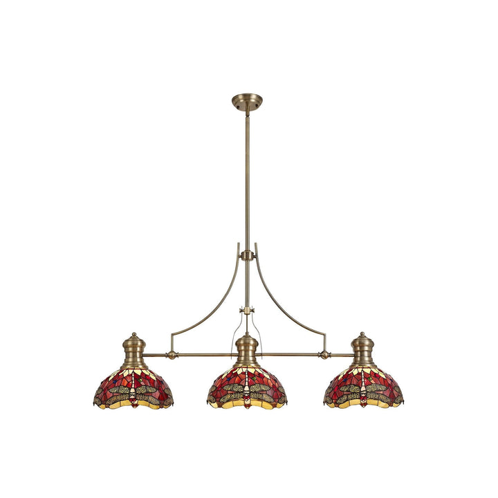 Nelson Lighting NLK04779 Louis/Heidi 3 Light Telescopic Pendant 30cm Tiffany Shade Antique Brass/Purple/Pink