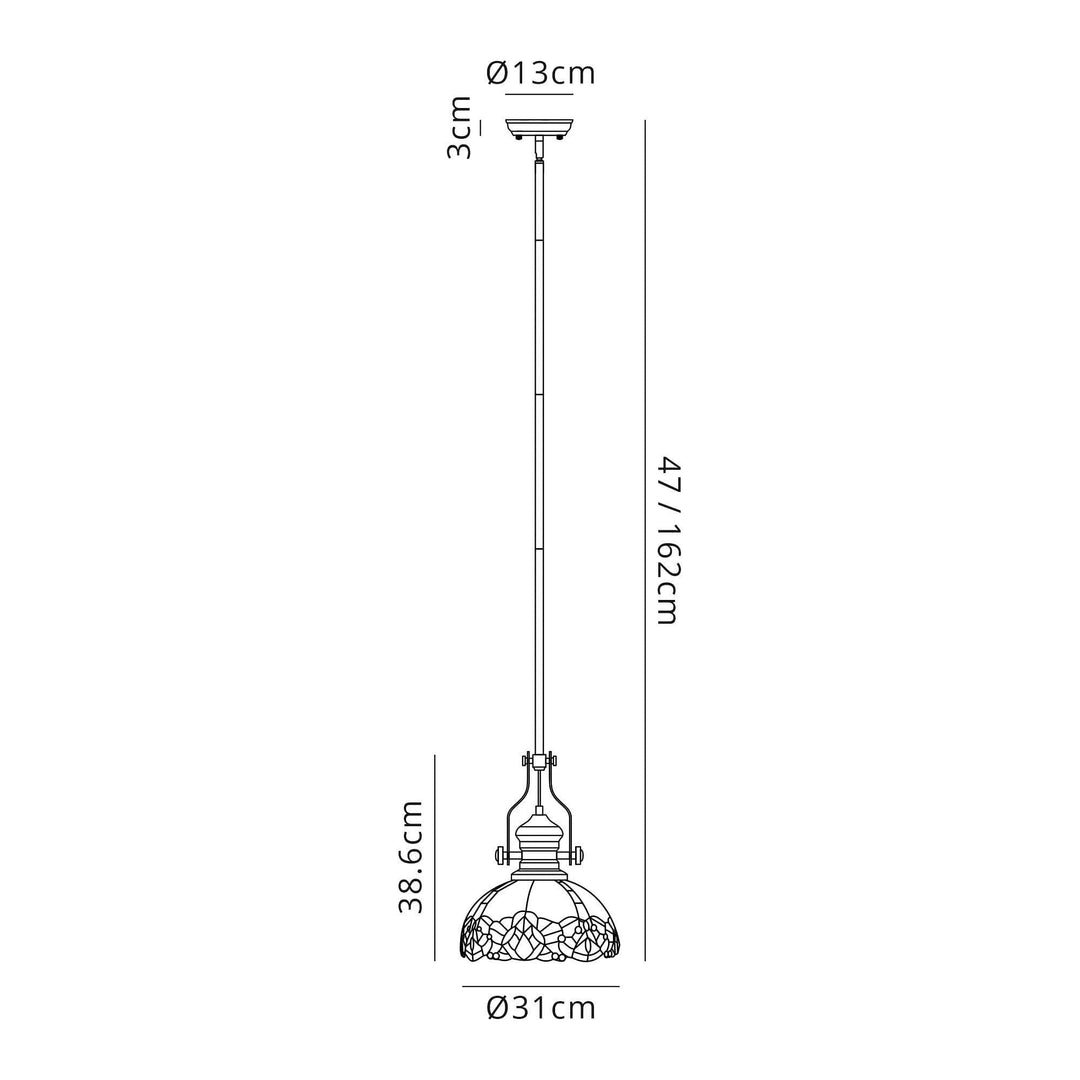Nelson Lighting NLK04589 Louis/Ossie 1 Light Telescopic Pendant 30cm Tiffany Shade Antique Brass/Blue