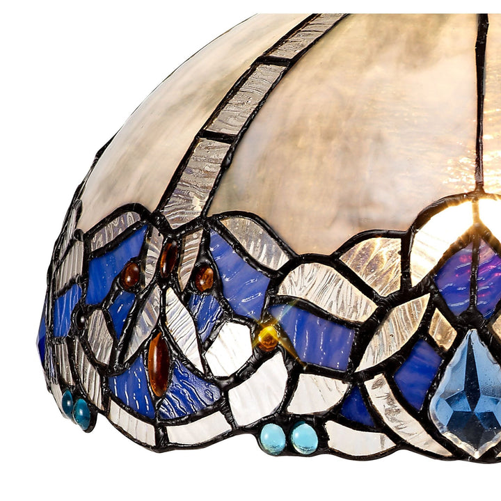 Nelson Lighting NLK04589 Louis/Ossie 1 Light Telescopic Pendant 30cm Tiffany Shade Antique Brass/Blue