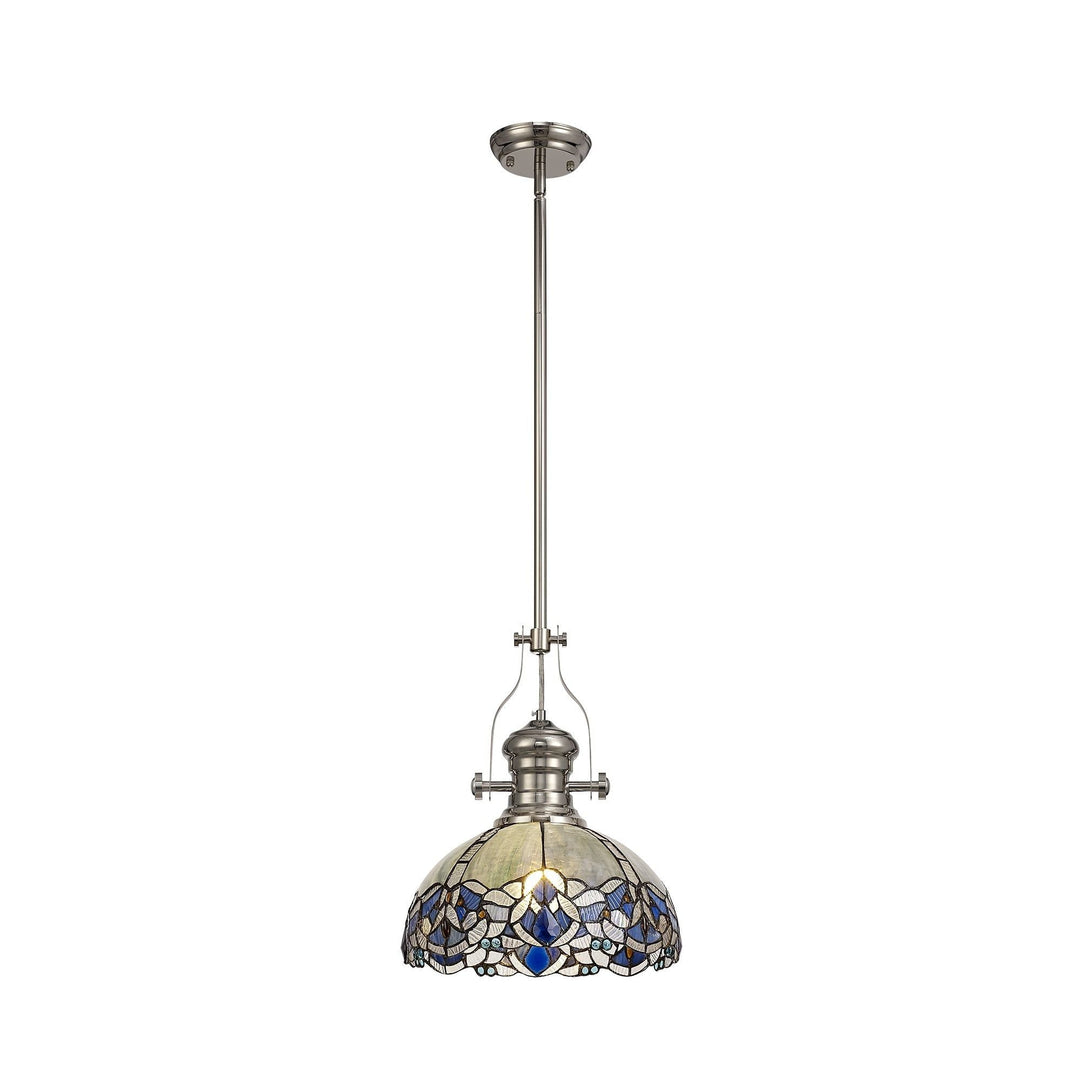 Nelson Lighting NLK04689 Louis/Ossie 1 Light Telescopic Pendant 30cm Tiffany Shade Polished Nickel/Blue