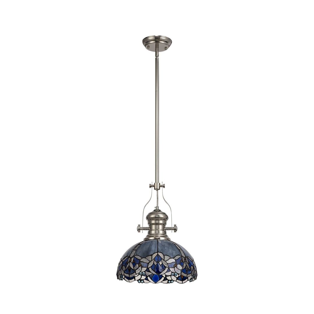 Nelson Lighting NLK04689 Louis/Ossie 1 Light Telescopic Pendant 30cm Tiffany Shade Polished Nickel/Blue