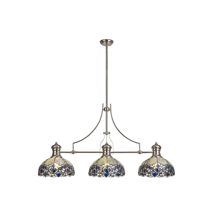 Nelson Lighting NLK04889 Louis/Ossie 3 Light Telescopic Pendant 30cm Tiffany Shade Polished Nickel/Blue