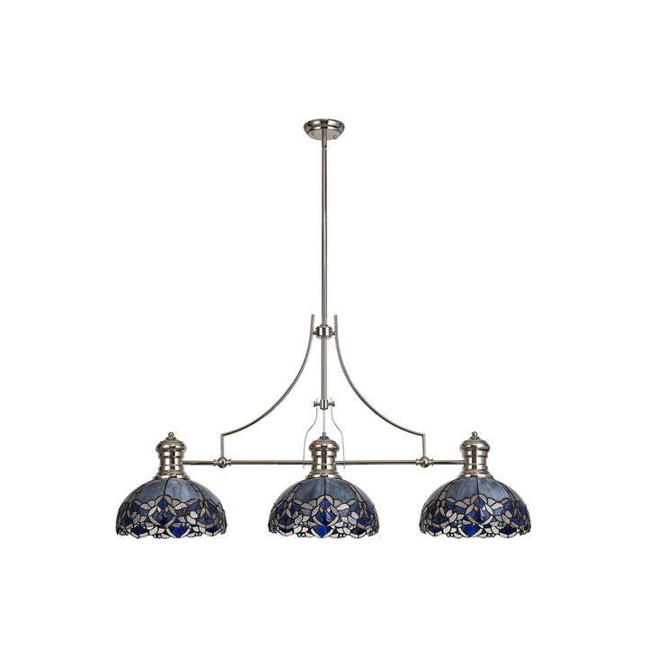 Nelson Lighting NLK04889 Louis/Ossie 3 Light Telescopic Pendant 30cm Tiffany Shade Polished Nickel/Blue