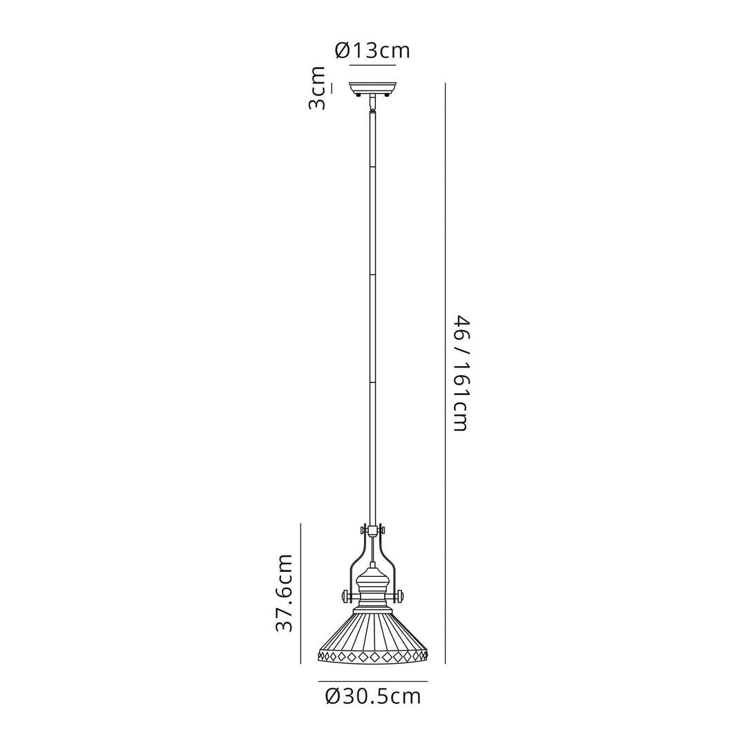 Nelson Lighting NLK04559 Louis/Tink 1 Light Telescopic Pendant 30cm Tiffany Shade Antique Brass/Amber/Chrome