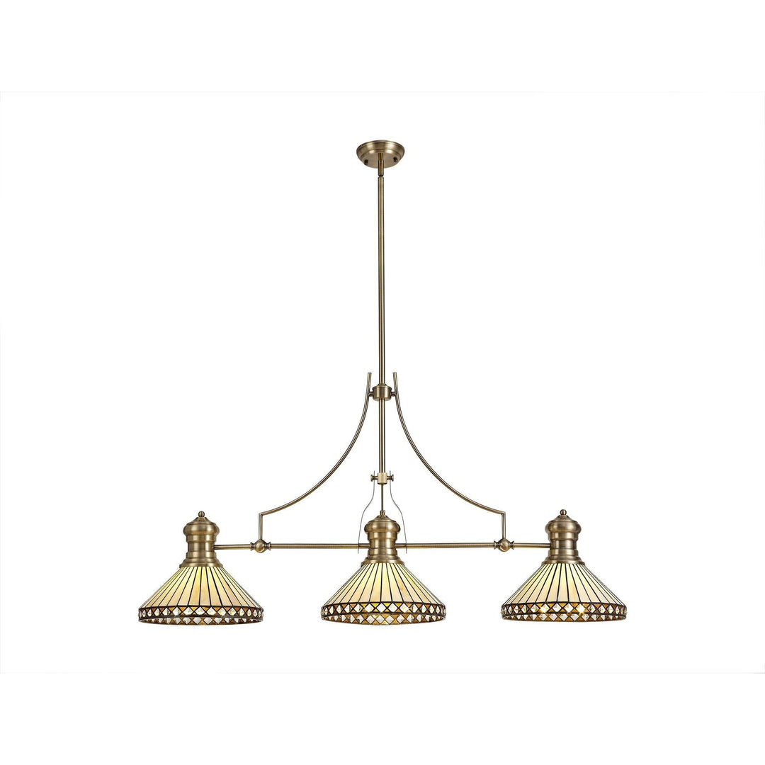 Nelson Lighting NLK04759 Louis/Tink 3 Light Telescopic Pendant 30cm Tiffany Shade Antique Brass/Amber/Chrome