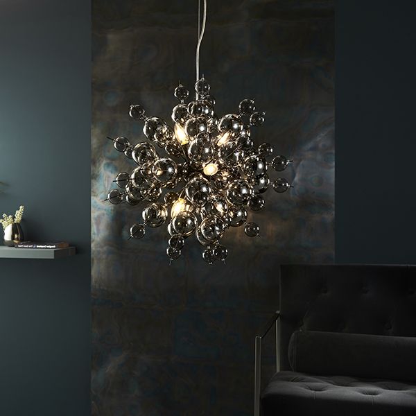 Nelson Lighting NL841583 9 Light Pendant Black Chrome Plate With Smoked Mirror & Tinted Glass