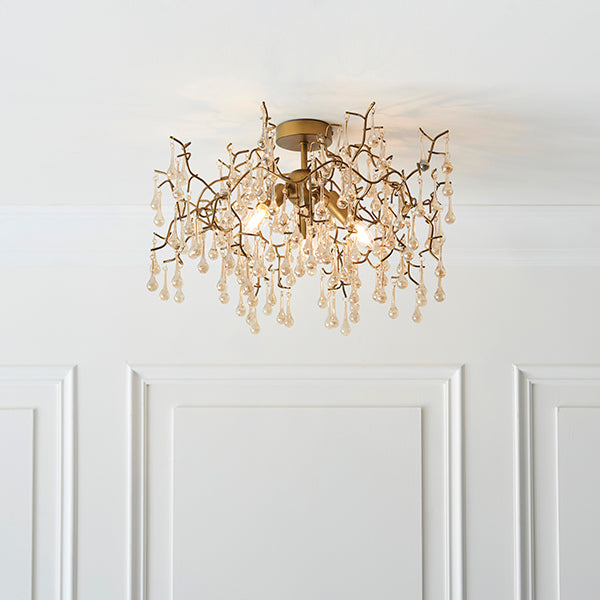 Endon 81696 3 Light Semi Flush Ceiling Light Aged Gold Paint & Champagne Lustre Glass
