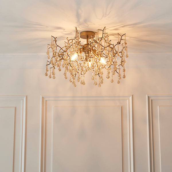 Endon 81696 3 Light Semi Flush Ceiling Light Aged Gold Paint & Champagne Lustre Glass