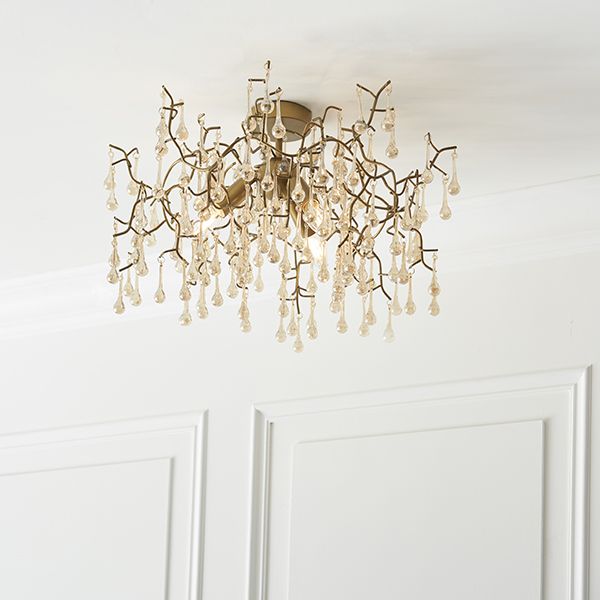Endon 81696 3 Light Semi Flush Ceiling Light Aged Gold Paint & Champagne Lustre Glass