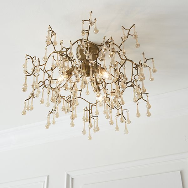 Endon 81696 3 Light Semi Flush Ceiling Light Aged Gold Paint & Champagne Lustre Glass