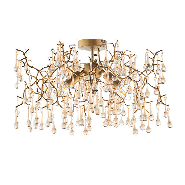Endon 81696 3 Light Semi Flush Ceiling Light Aged Gold Paint & Champagne Lustre Glass