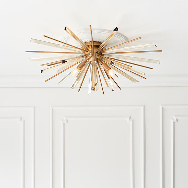 Endon 81937 4 Light Flush Ceiling Light Antique Brass Plate With Champagne Glass